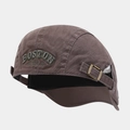 Detail of Boston 1985 embroidery on brown cotton cap with brass metal buckle - Adjustable / Dark Gray