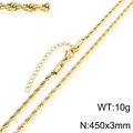 Goldene Edelstahl Kordelkette Halskette 450mm x 3mm 10g für Herren Damen - Seilkette (KN298249-GC)