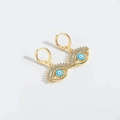 Golden Evil Eye hoop earrings with blue enamel and sparkling white cubic zirconia - Sky Blue Eye