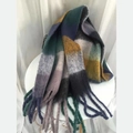 Winter plaid scarf with tassels in milk tea color, cashmere-like soft texture - Multicolor Plaid (12)