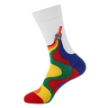 Creative white crew socks featuring colorful paintbrush stroke patterns in wave designs - 950