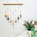 Handmade bohemian wall hanging with seven raw chakra stones and cotton fringe tassels - 7 Colors Raw Stone Woven