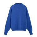 Classic royal blue crewneck knit sweater with long sleeves and ribbed cuffs on white background - S / Blue