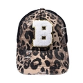 Vintage Baseballkappe mit Leopardenmuster, weißem B-Buchstaben und Distressed-Effekt - Buchstabe B (Schwarz Leopard) / Einzelnes Pferdeschwanzloch