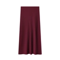 Elegant wine red satin midi skirt with glossy finish and A-line silhouette for women - Burgundy