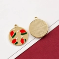 Golden Christmas charm with red green enamel and white pearl accent for jewelry - 3# Gold Santa Hat Round Disc