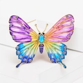 Colorful gradient butterfly brooch with rhinestones and gold-tone metal base - Style 90/Purple Series Gradient