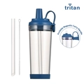 Navy blue 850ml Tritan boba cup with magnetic handle, straw, and cleaning brush kit - 850ml / Dark Blue