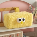Cute yellow fuzzy plush pencil case with large cartoon eyes for school or travel - Yellow