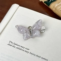Barrette papillon élégante en résine marbrée lavande avec cristal pour femme - Barrette / Gris