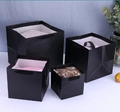 Matte black square paper gift bags in four sizes with flat handles and pink gift box - 15*15*15cm / Black