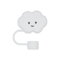 White silicone cloud straw cover with a cute smiley face for 10mm drinking straws - White Cloud / 10mm