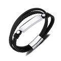 Bracciale vintage da uomo in pelle nera intrecciata con piastra in acciaio personalizzabile - Nero/Argento
