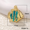 Vergoldeter Fisch-Anhänger mit blaugrünen Streifen für DIY-Schmuck, 17mm x 18mm Größe - Blau Gestreifter Fisch Stil (A0170)