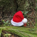 Mini fermaglio per capelli cappello di Babbo Natale rosso con pompon su sfondo naturale - Cappello Curvo / Cappello Rosso di Natale