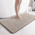 Absorbent light brown plush bathroom mat on marble floor with non-slip texture - 50*80cm / Deep Beige