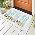 Happy New Year Christmas door mat with winter character illustrations on beige background - Blue New Year Figures/01225