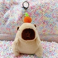 Brown Capybara plush keychain with small orange on head and silver metal lobster clasp - Light Brown Orange + Silver Clip