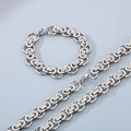 Hip hop style stainless steel Byzantine chain set with necklace and bracelet for men - 15mm Width-20cm Length (Bracelet) / Silver