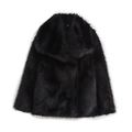 Detailed view of the black faux fur coat texture with a large lapel design - Black