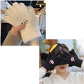 Cute women winter fleece-lined touch screen gloves with bear and bow embroidery - White And Black