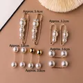 Set of golden geometric pearl brooches with shimmering rhinestones for clothing security - Prosperous Flower Style (A20-11)