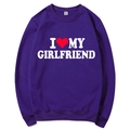 Purple crewneck sweatshirt with I Love My Girlfriend print in size M on white background - Purple (Pattern 2)