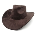 Detailed view of dark brown suede cowboy hat featuring wide brim and top concave design - M (56-58cm) / Coffee