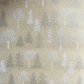 Beige linen Christmas table runner featuring silver glitter and white tree patterns - Snowy Christmas Tree / Flaxen