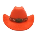 Cappello da cowboy arancione acceso in pelle scamosciata con emblema di toro vintage - Arancione