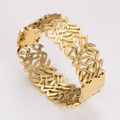 Bracciale rigido minimalista in oro con intaglio a foglia in acciaio inossidabile - Oro