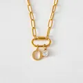 Collana a graffetta in acciaio inossidabile placcato oro 14K con lettera O e zircone - Lettera O