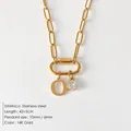 14K gold plated stainless steel paperclip necklace with letter O and zircon pendant - Letter O