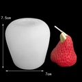 White silicone mold for strawberry-shaped candles, showing mold dimensions and red candle - H63 Medium Strawberry
