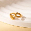 Elegant gold titanium steel open ring featuring a unique sculptural teardrop design - Gold 12