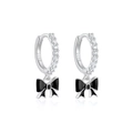 S925 sterling silver hoop earrings with black enamel bows and sparkling zircons - Black (Platinum)