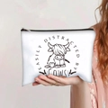 White canvas highland cow cosmetic bag with Easily Distracted by Cows print - Easily Distracted By Cows Highland Cow (jiayingpbb0110)