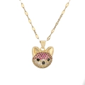 Hip hop style gold dog pendant necklace with sparkling micro-paved colorful zircon stones - Rose Red