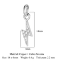 Silver lightning bolt charm in copper and cubic zirconia with size 14x4mm dimensions - Silver Lightning (VB223)