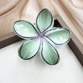 Pinza per capelli a forma di plumeria verde in ceramica con motivo a griglia rossa - Stampa / 8cm / Verde
