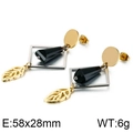 Pendientes de gota de acero de titanio con hoja cuadrada en tonos oro, plata y negro - Dorado-Acero (KE87678-KFC)