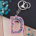 Portachiavi glitter lettera D rosa con paillettes a sabbie mobili e gancio argento - Lettera D