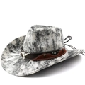 Western cowboy hat with marble pattern, bull head emblem and studded leather band - M (56-58cm) / White