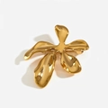 Polished gold organic flower brooch in stainless steel with elegant geometric floral design - Golden Organic Form Flower (KX016) / Gold