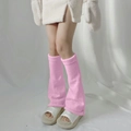 Y2K style bright pink ribbed knit leg warmers for girls in Lolita ballet aesthetic - Pink Wide Leg