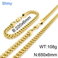 Set collana e bracciale a catena Franco dorata da 6 mm in acciaio inossidabile lucido - Set Oro 6mm (KS136862-K)