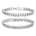 Vue détaillée de chaînes gourmettes argentées avec fermoir mousqueton et boucle pliante - 19cm / Ensemble de 2 Pièces Argent