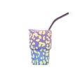 Detail view of a 3oz purple and blue gradient leopard print tumbler with straw - Purple Blue Leopard Print