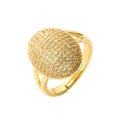 Fashionable gold plated open ring featuring a sparkling oval pave zircon setting - Adjustable Open / Large Oval / White