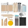 Complete set of clay pottery carving tools with wooden handles and black zipper storage bag - 43-piece Clay Tool Set [type B]